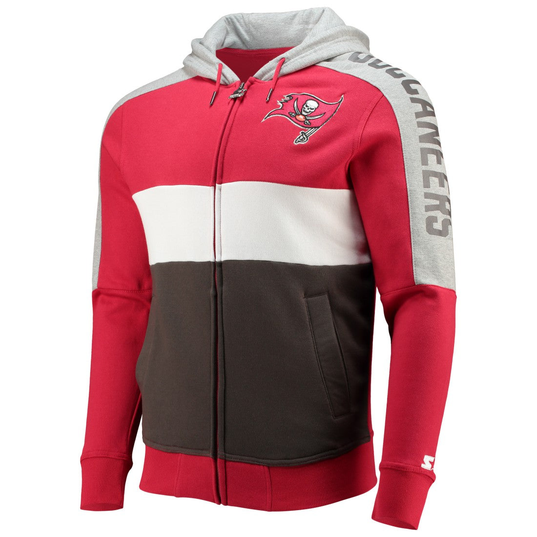 Tampa Bay Buccaneers Starter Playoffs Color Block Full-Zip Hoodie - Red/Pewter on sale