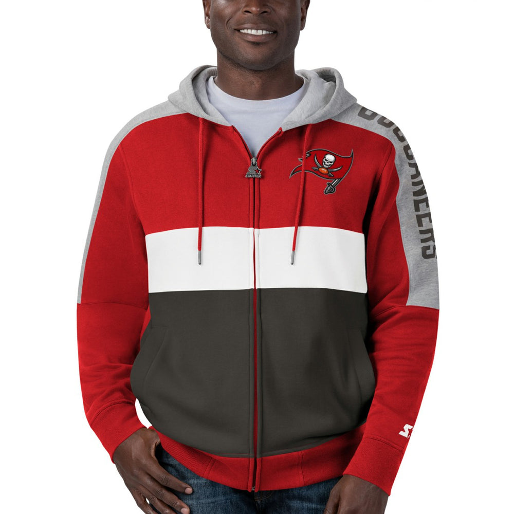 Tampa Bay Buccaneers Starter Playoffs Color Block Full-Zip Hoodie - Red/Pewter on sale