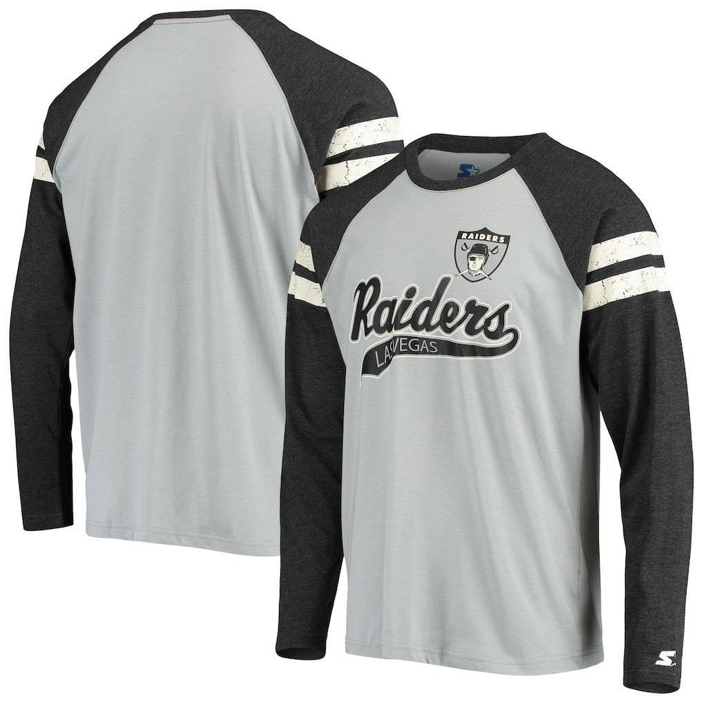 Las Vegas Raiders Starter Throwback League Raglan Long Sleeve Tri-Blend T-Shirt - Silver/Black discount