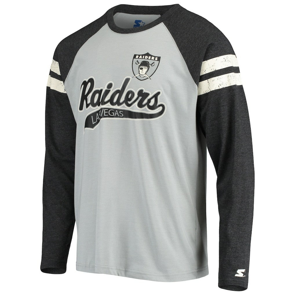 Las Vegas Raiders Starter Throwback League Raglan Long Sleeve Tri-Blend T-Shirt - Silver/Black discount