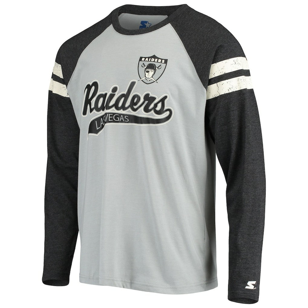 Las Vegas Raiders Starter Throwback League Raglan Long Sleeve Tri-Blend T-Shirt - Silver/Black discount