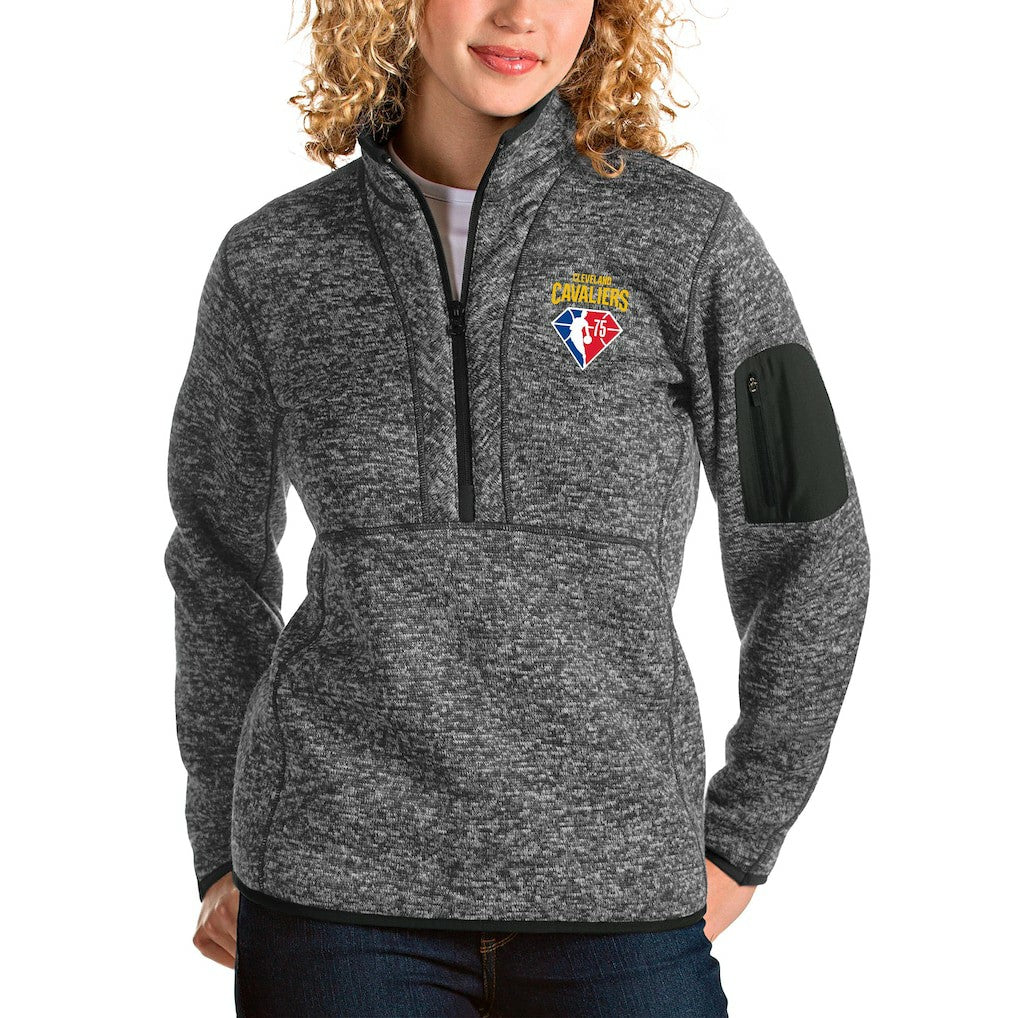 Cleveland Cavaliers Antigua Women's NBA 75th Anniversary Fortune Quarter-Zip Pullover Jacket sale - Heathered Charcoal sale