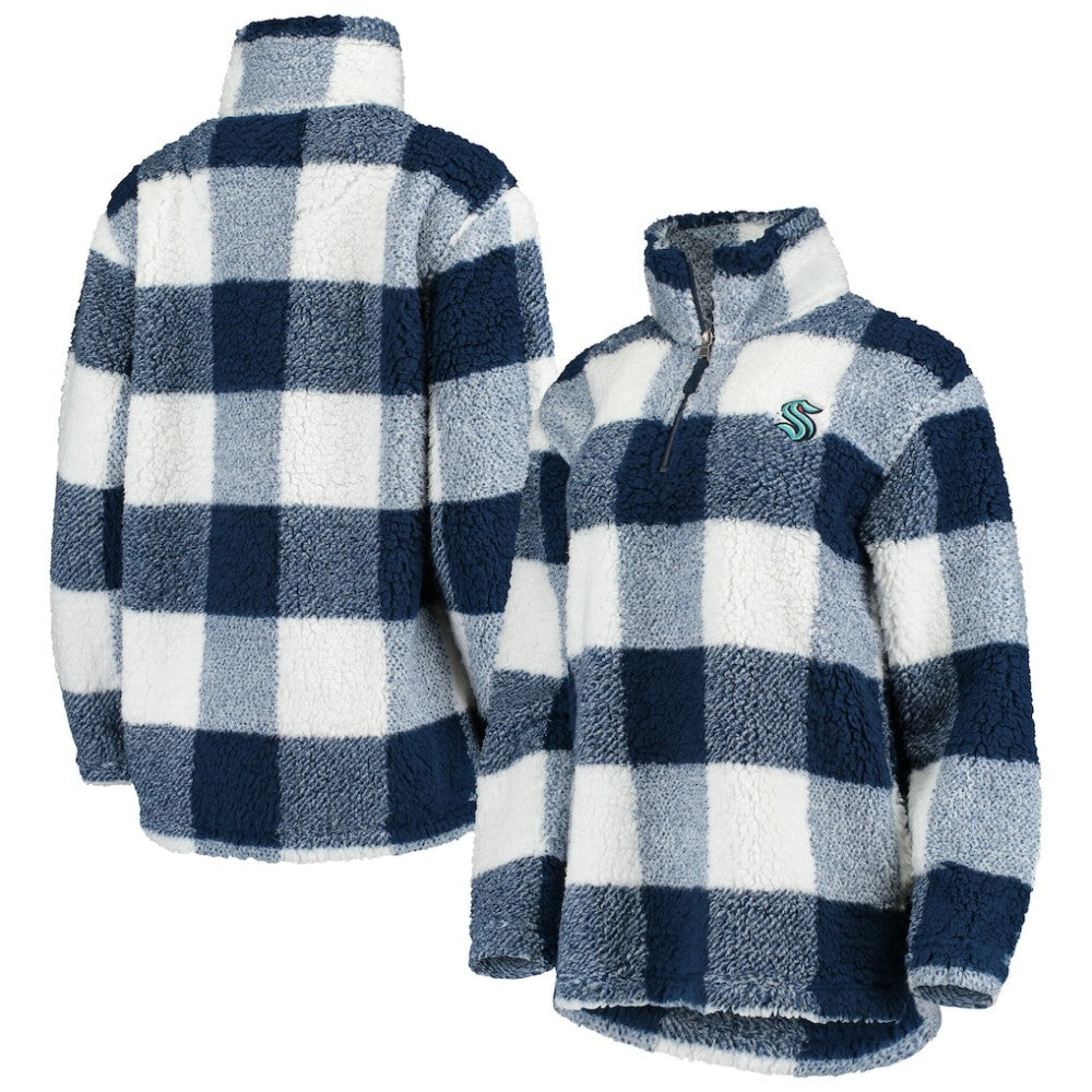Seattle Kraken G-III 4Her by Carl Banks Women's Plaid Sherpa Quarter-Zip Jacket - Deep Sea Blue/White Jackets