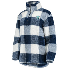 Seattle Kraken G-III 4Her by Carl Banks Women's Plaid Sherpa Quarter-Zip Jacket - Deep Sea Blue/White Jackets