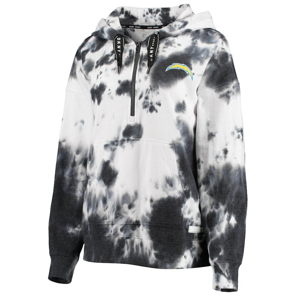 Los Angeles Chargers DKNY Sport Women's Dakota Oversized Tie-Dye Half-Zip Hoodie - White/Black sale
