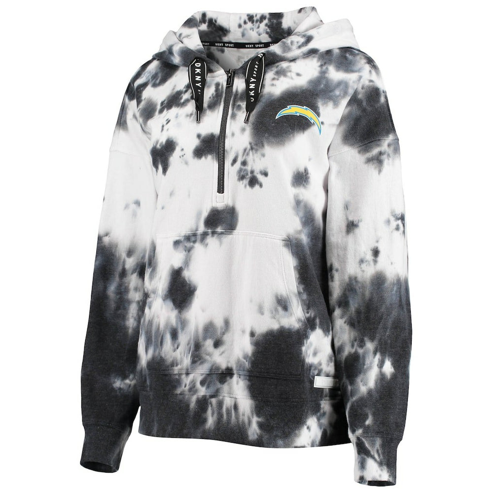 Los Angeles Chargers DKNY Sport Women's Dakota Oversized Tie-Dye Half-Zip Hoodie - White/Black sale