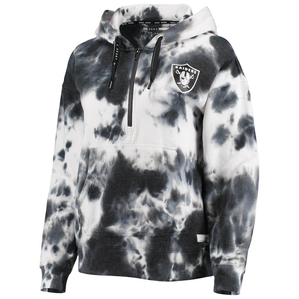 Las Vegas Raiders DKNY Sport Women's Dakota Oversized Tie-Dye Half-Zip Hoodie - White/Black sale