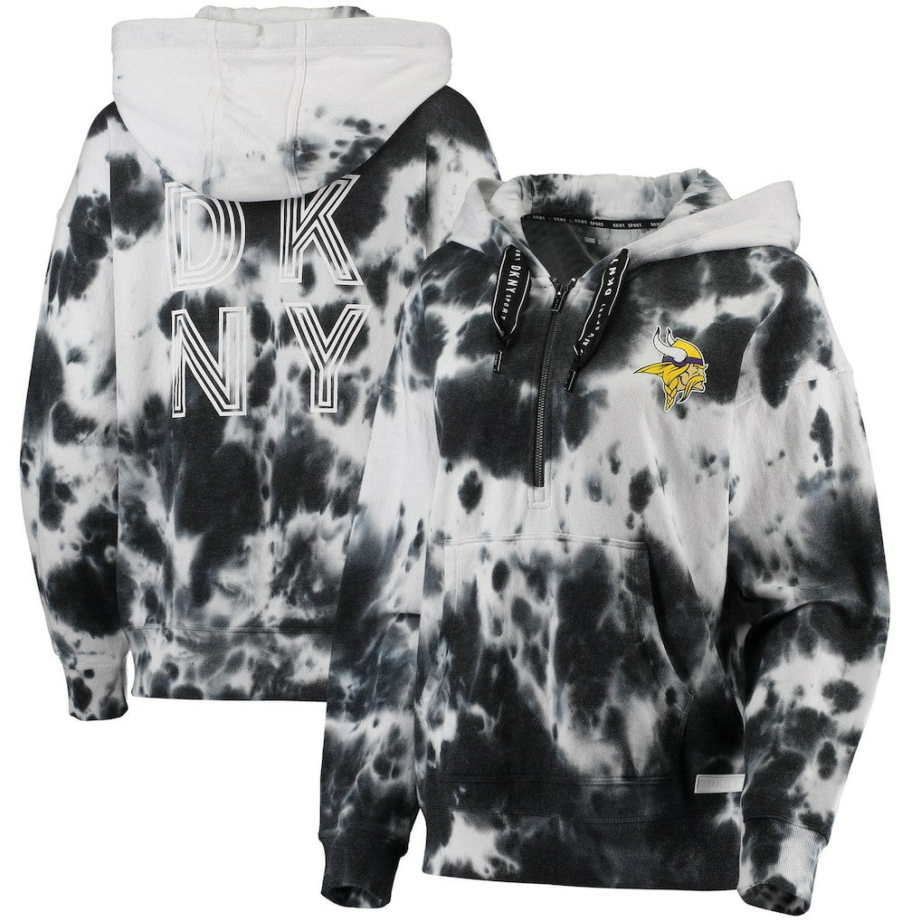 Minnesota Vikings DKNY Sport Women's Dakota Oversized Tie-Dye Half-Zip Hoodie - White/Black for sale