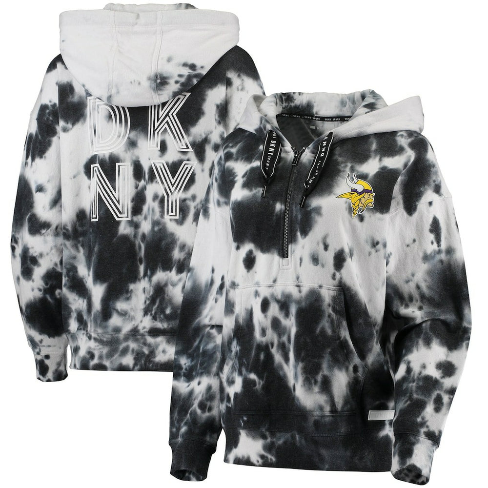 Minnesota Vikings DKNY Sport Women's Dakota Oversized Tie-Dye Half-Zip Hoodie - White/Black for sale