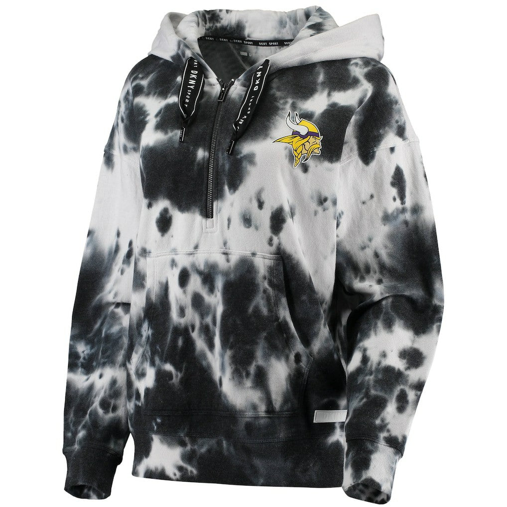 Minnesota Vikings DKNY Sport Women's Dakota Oversized Tie-Dye Half-Zip Hoodie - White/Black for sale