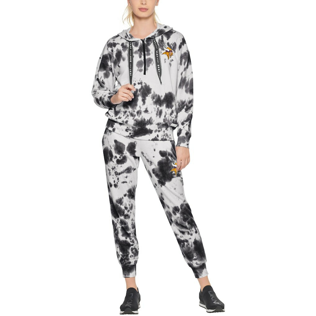 Minnesota Vikings DKNY Sport Women's Dakota Oversized Tie-Dye Half-Zip Hoodie - White/Black for sale