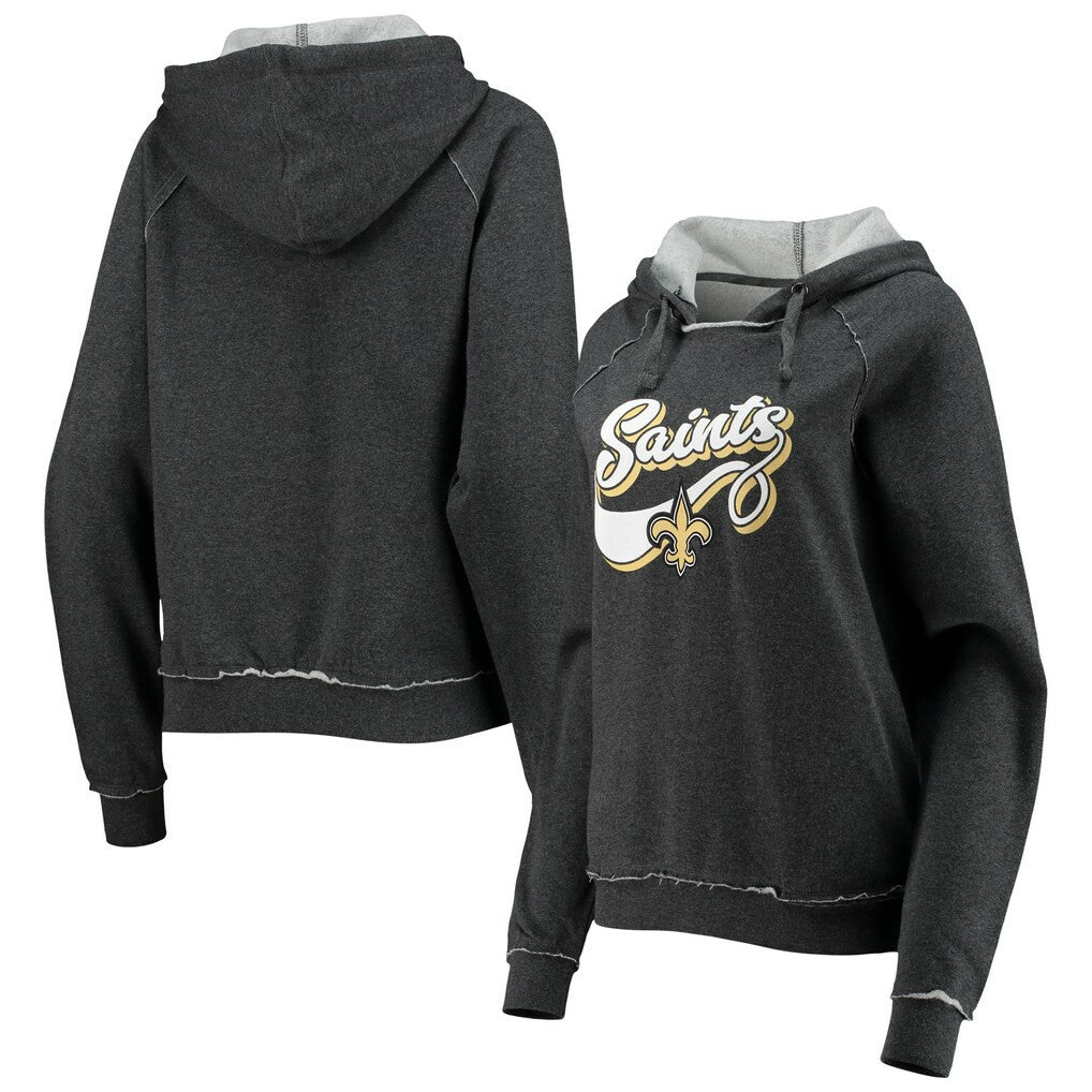 New Orleans Saints New Era Women's Script Fleece Raglan Pullover Hoodie - Charcoal on sale