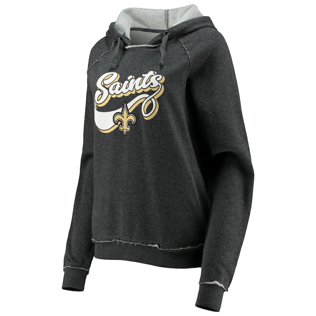 New Orleans Saints New Era Women's Script Fleece Raglan Pullover Hoodie - Charcoal on sale
