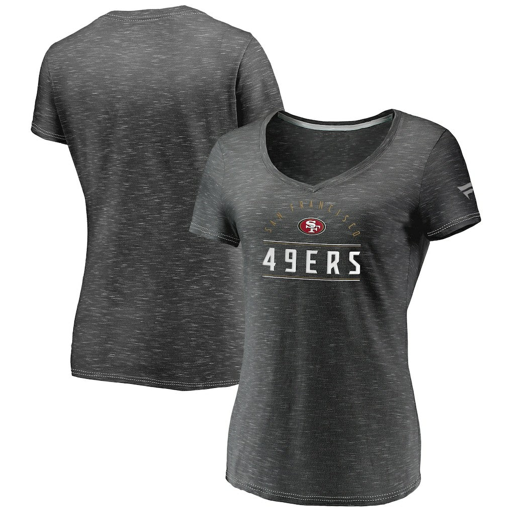 San Francisco 49ers Women's League Leader Space Dye V-Neck T-Shirt - Charcoal for sale