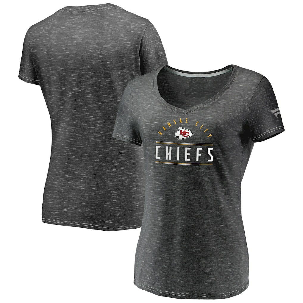 Kansas City Chiefs Women's League Leader Space Dye V-Neck T-Shirt - Charcoal online
