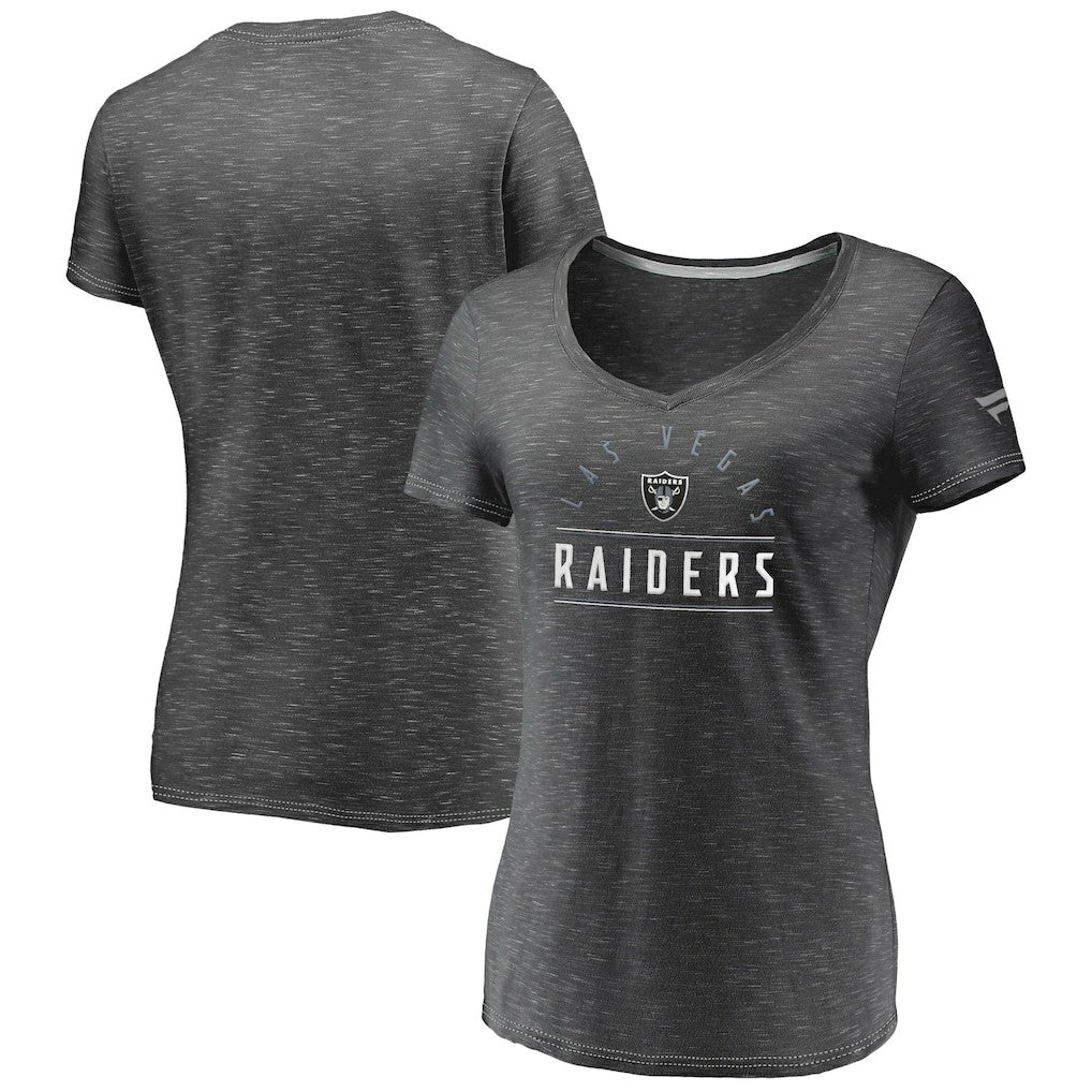 Las Vegas Raiders Women's League Leader Space Dye V-Neck T-Shirt - Charcoal outlet