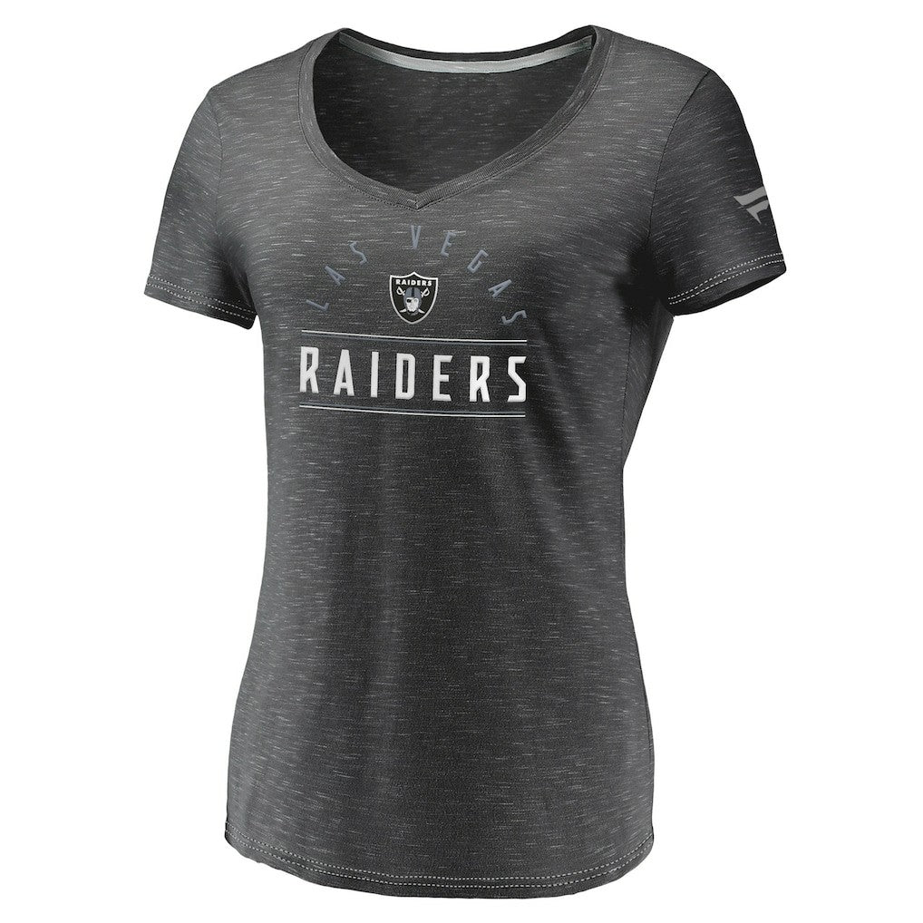 Las Vegas Raiders Women's League Leader Space Dye V-Neck T-Shirt - Charcoal outlet