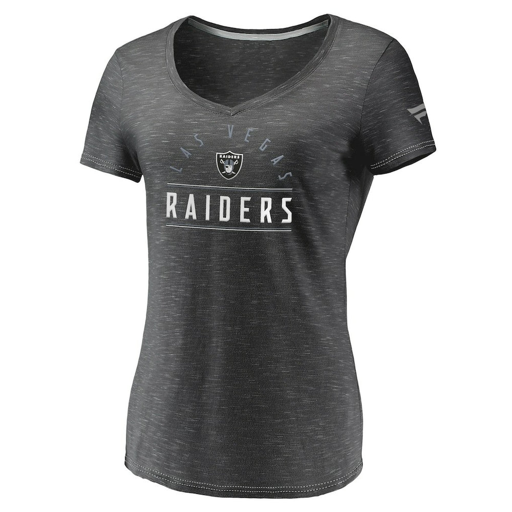 Las Vegas Raiders Women's League Leader Space Dye V-Neck T-Shirt - Charcoal outlet