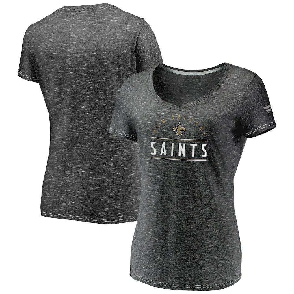 New Orleans Saints Women's League Leader Space Dye V-Neck T-Shirt - Charcoal on sale