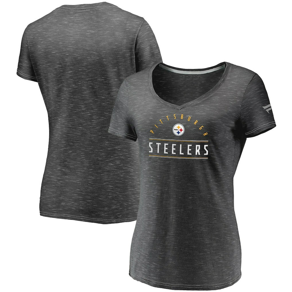 Pittsburgh Steelers Women's League Leader Space Dye V-Neck T-Shirt - Charcoal cheap