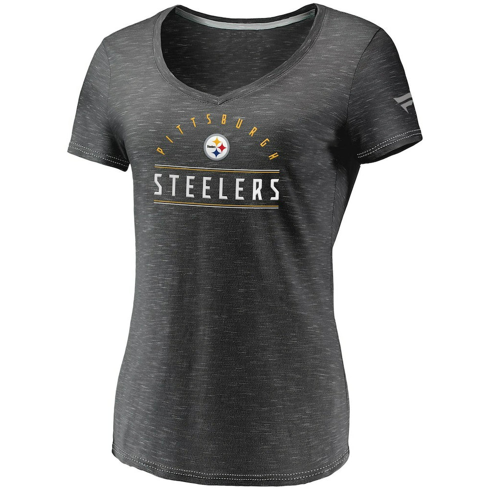 Pittsburgh Steelers Women's League Leader Space Dye V-Neck T-Shirt - Charcoal cheap