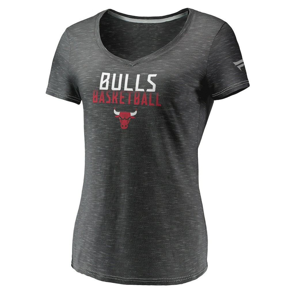 Chicago Bulls Women's Double-Fade Space-Dye V-Neck T-Shirt sale - Charcoal on sale