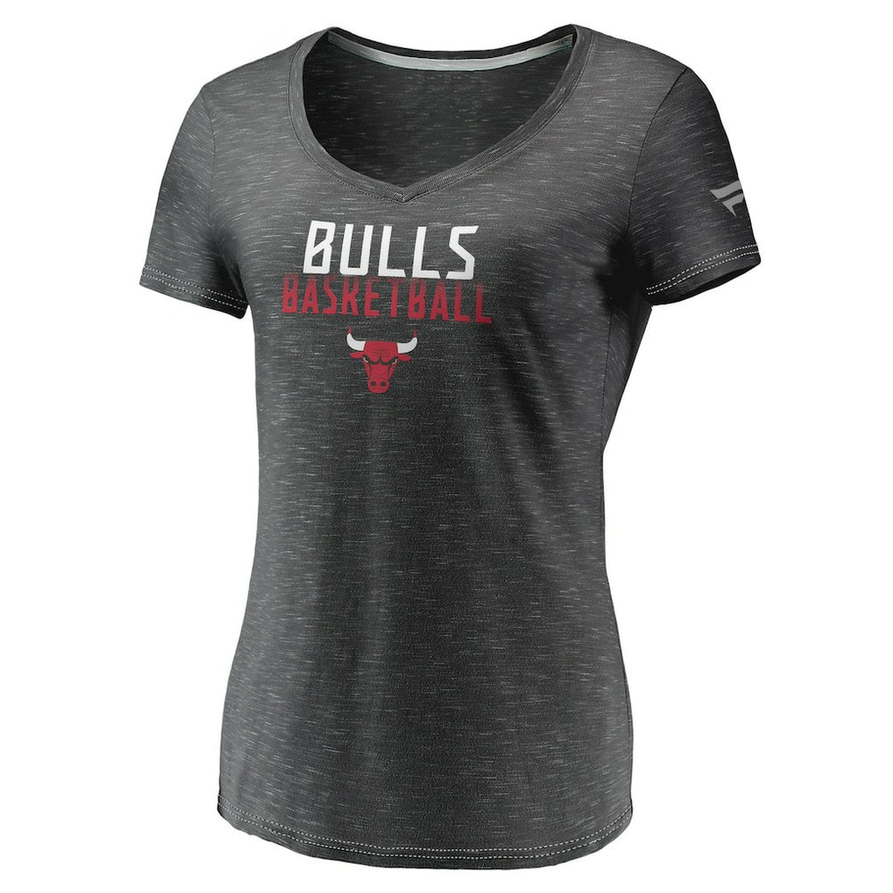 Chicago Bulls Women's Double-Fade Space-Dye V-Neck T-Shirt sale - Charcoal on sale