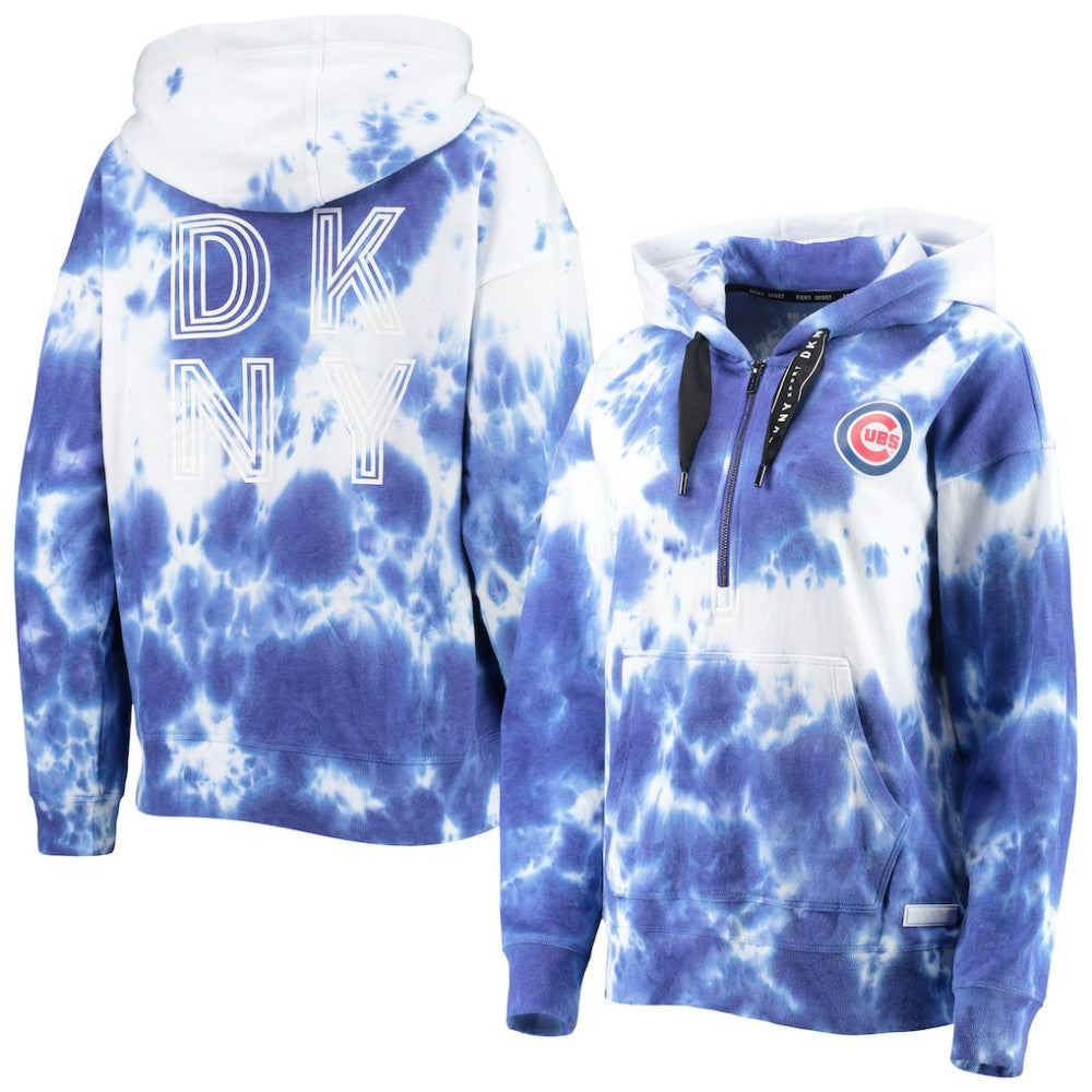 Chicago Cubs DKNY Sport Women's Dakota Tie-Dye Half-Zip Hoodie White/Royal