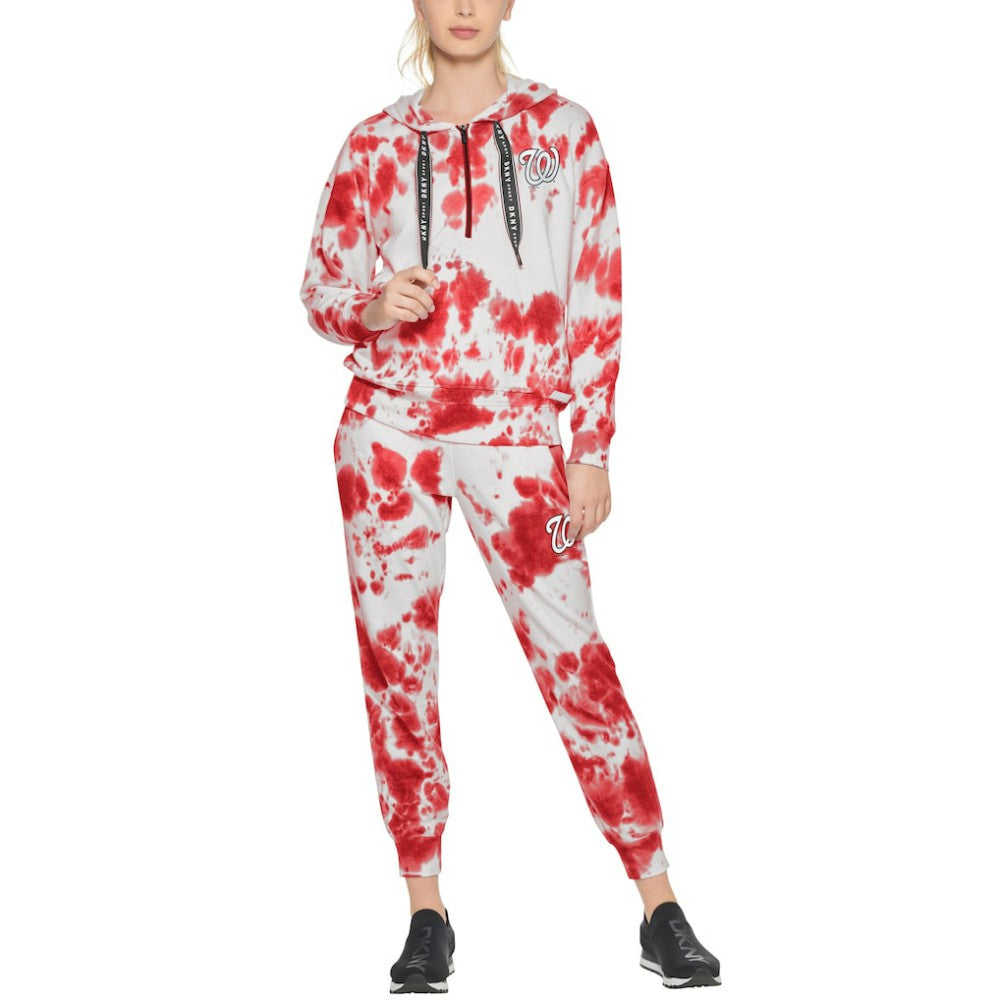 Washington Nationals DKNY Sport Women's Dakota Tie-Dye Half-Zip Hoodie White/Red