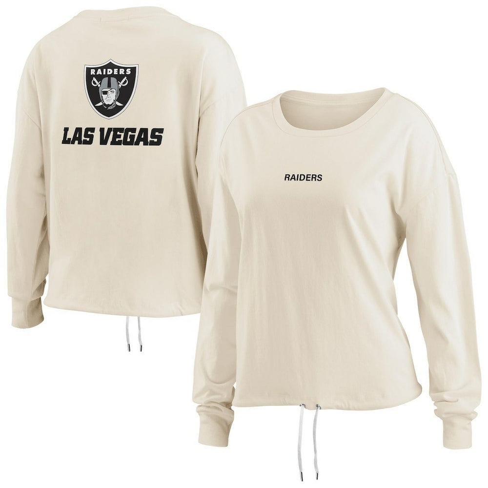 Las Vegas Raiders WEAR by Erin Andrews Women's Long Sleeve Crop Top Shirt - Oatmeal discount