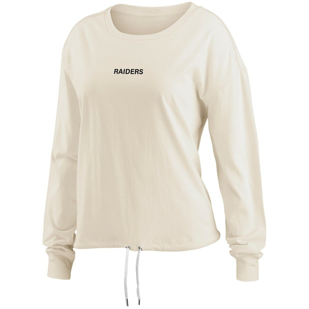 Las Vegas Raiders WEAR by Erin Andrews Women's Long Sleeve Crop Top Shirt - Oatmeal discount