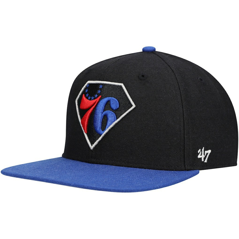 Philadelphia 76ers '47 75th Anniversary Carat Captain Snapback Hat - Black/Royal sale