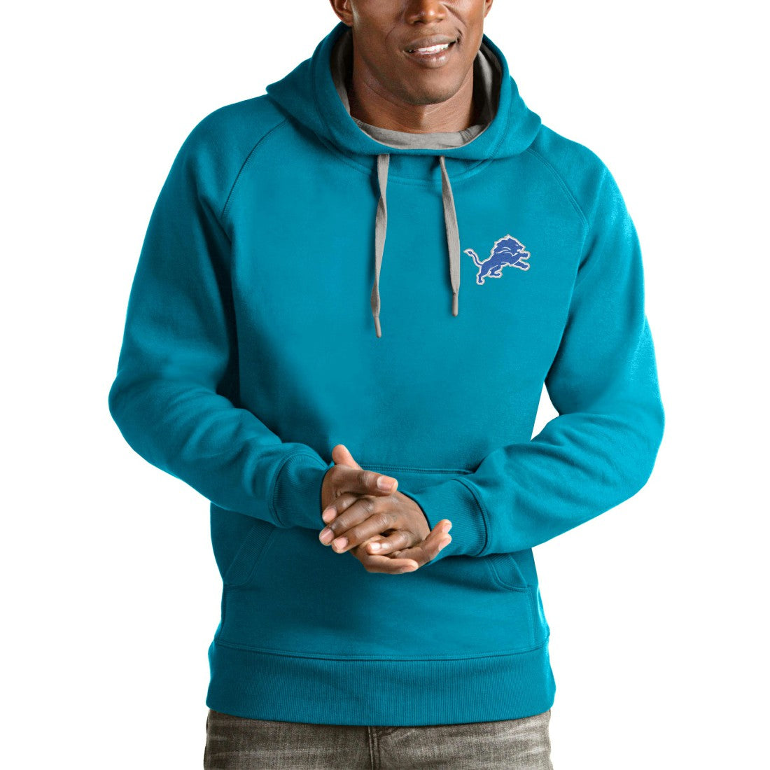 Detroit Lions Antigua Logo Victory Pullover Hoodie - Blue for sale