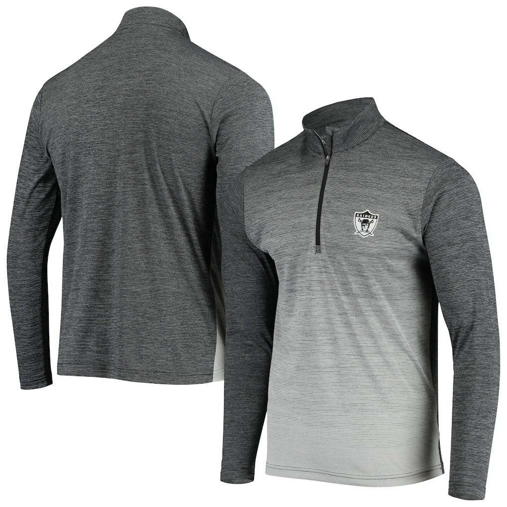 Las Vegas Raiders Antigua Throwback Cycle Quarter-Zip Jacket - Black/Heathered Gray on sale