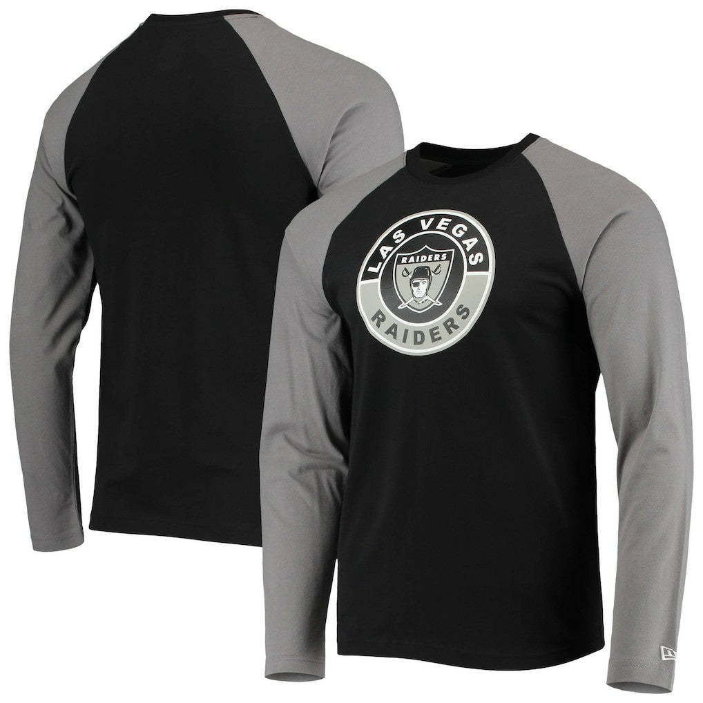 Las Vegas Raiders New Era League Raglan Throwback Long Sleeve T-Shirt - Black/Gray discount