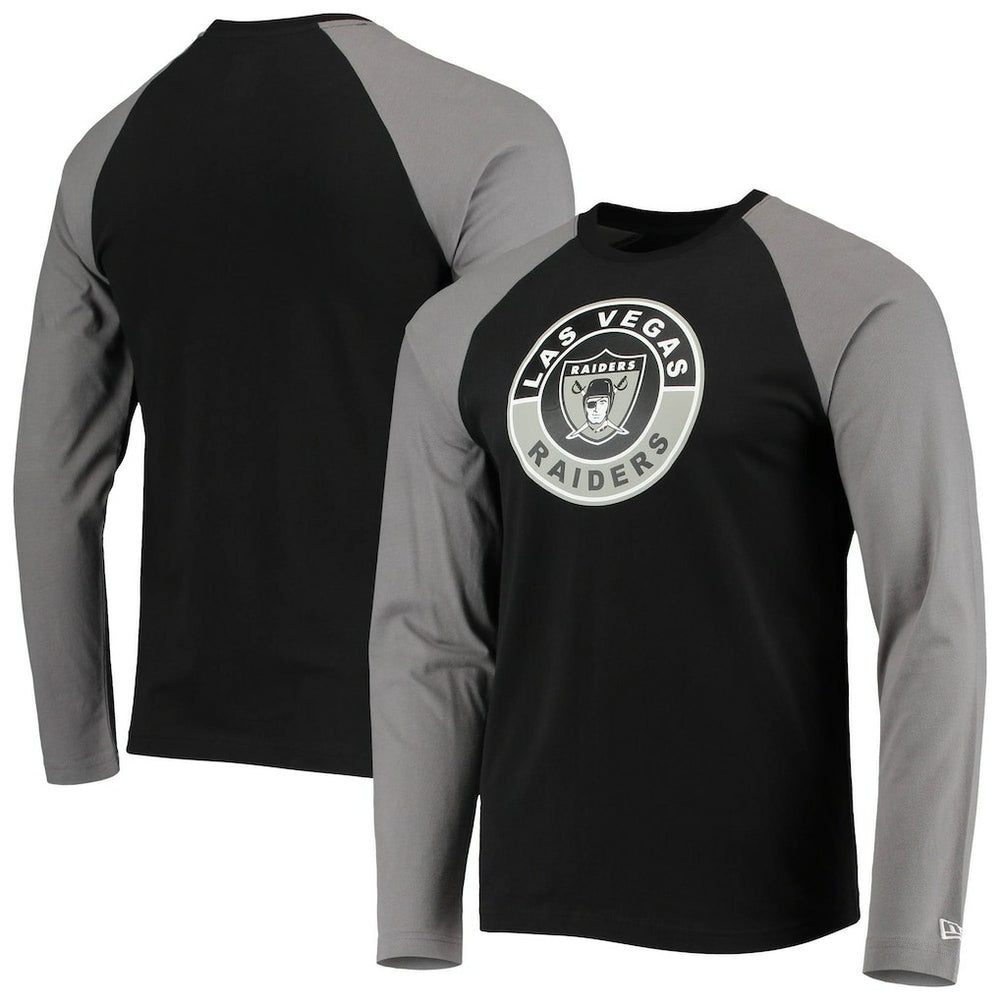 Las Vegas Raiders New Era League Raglan Throwback Long Sleeve T-Shirt - Black/Gray discount
