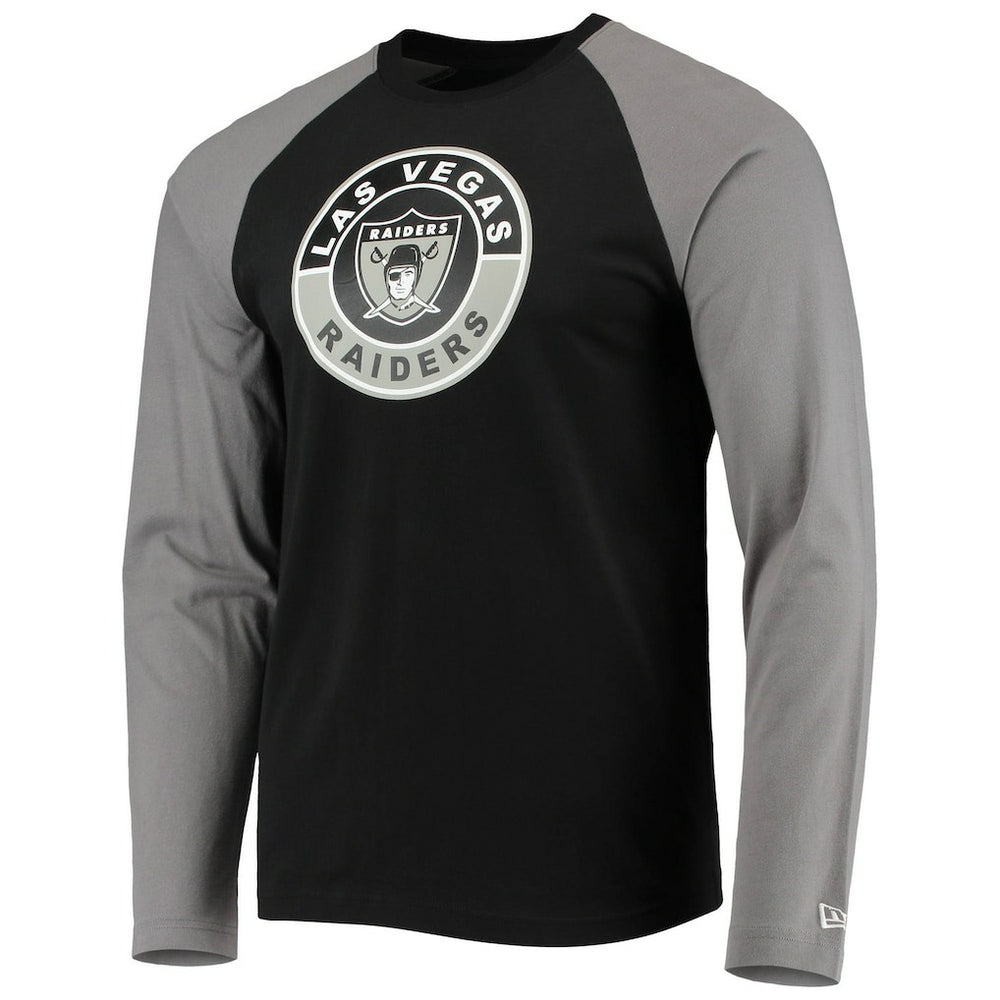 Las Vegas Raiders New Era League Raglan Throwback Long Sleeve T-Shirt - Black/Gray discount