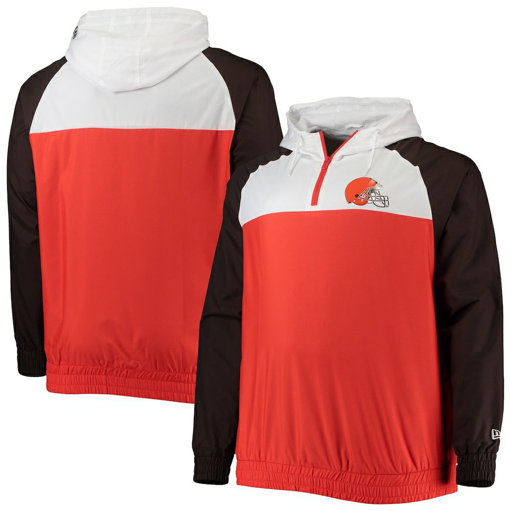 Cleveland Browns New Era Big & Tall League Raglan Quarter-Zip Hoodie - Orange/Brown sale