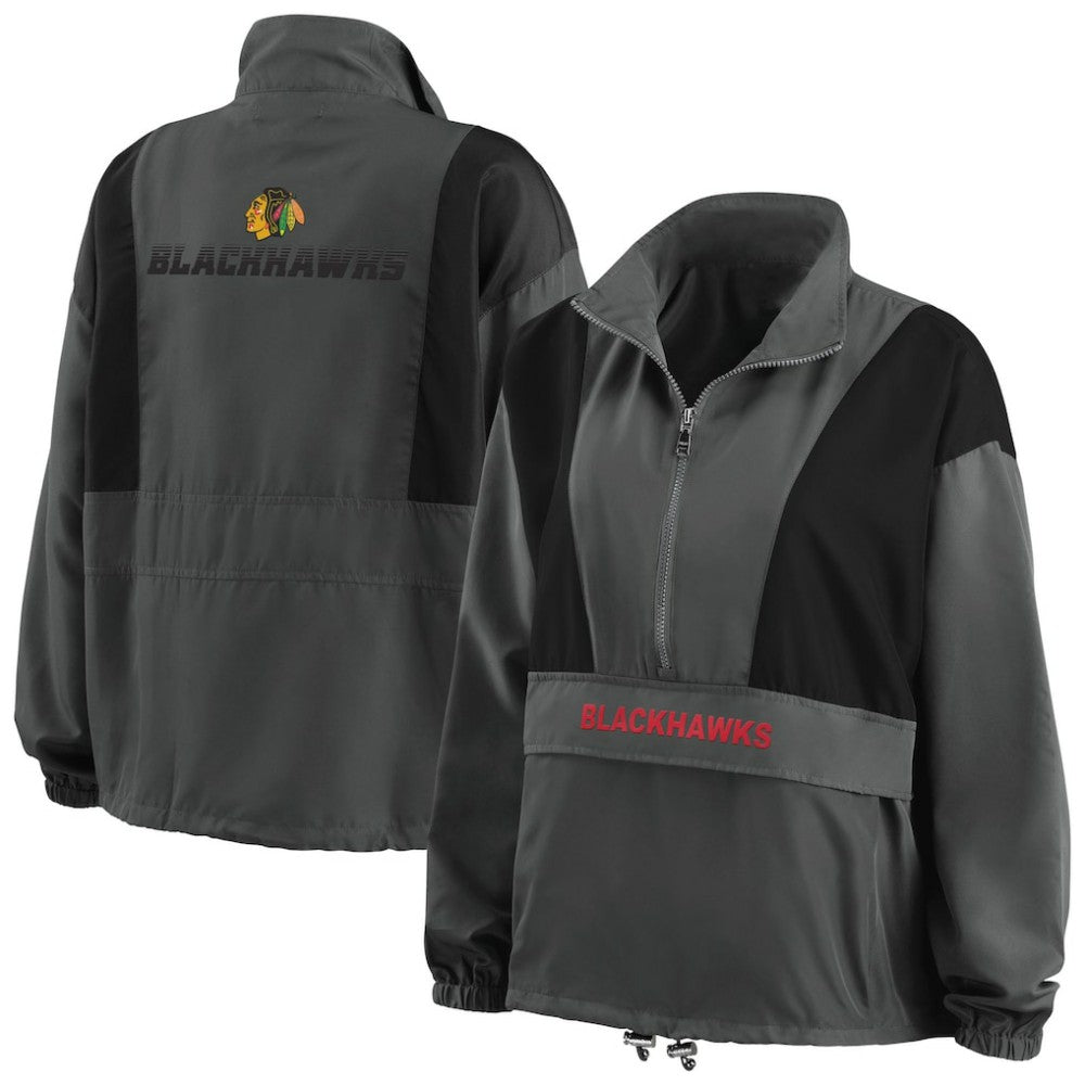 Chicago Blackhawks WEAR by Erin Andrews Women's Popover Packable Half-Zip Jacket - Charcoal Jackets