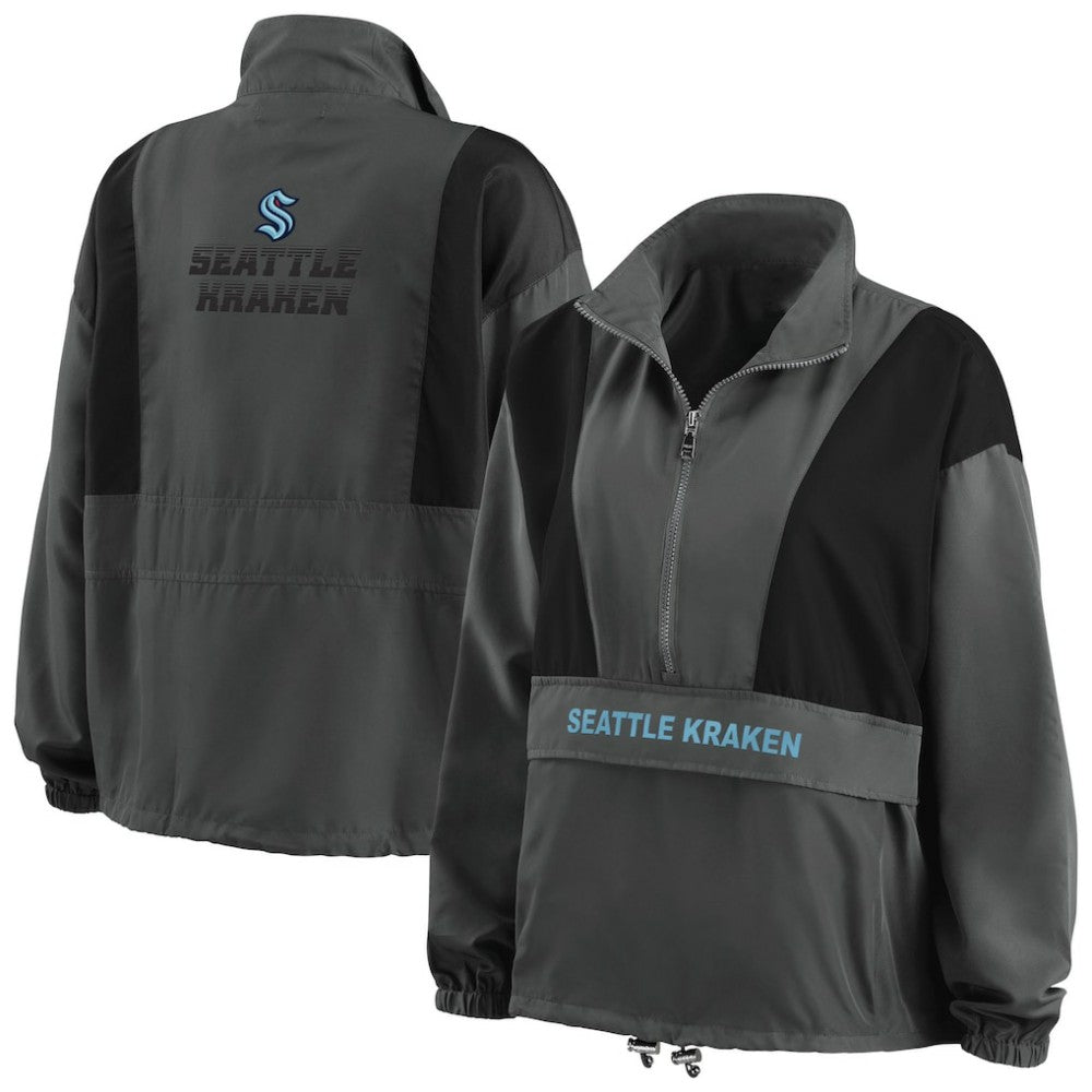 Seattle Kraken WEAR by Erin Andrews Women's Popover Packable Half-Zip Jacket - Charcoal Jackets