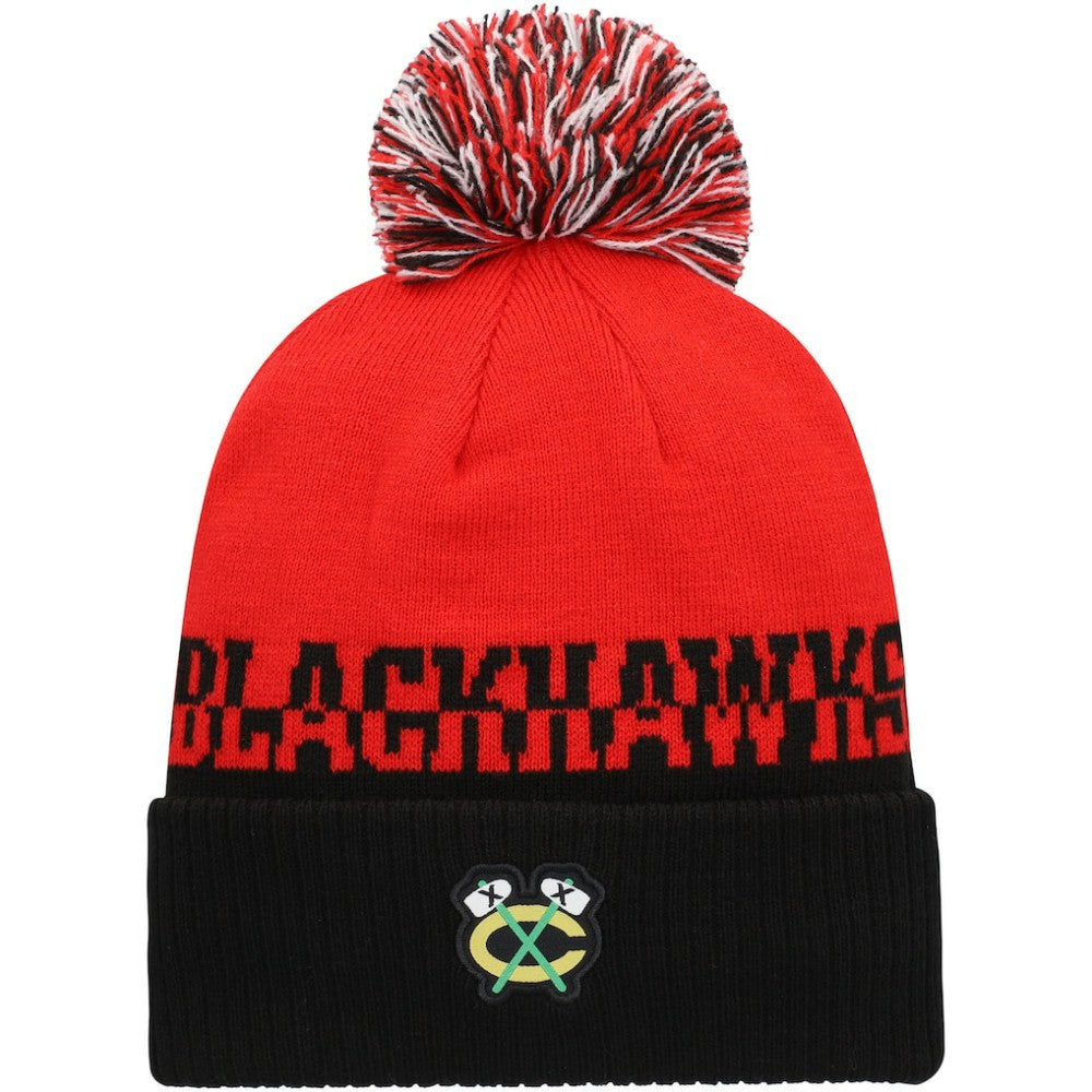 Chicago Blackhawks adidas COLD.RDY Cuffed Knit Hat with Pom - Red/Black Hats
