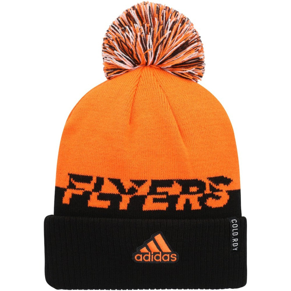 Philadelphia Flyers adidas COLD.RDY Cuffed Knit Hat with Pom - Orange/Black Hats