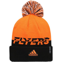 Philadelphia Flyers adidas COLD.RDY Cuffed Knit Hat with Pom - Orange/Black Hats
