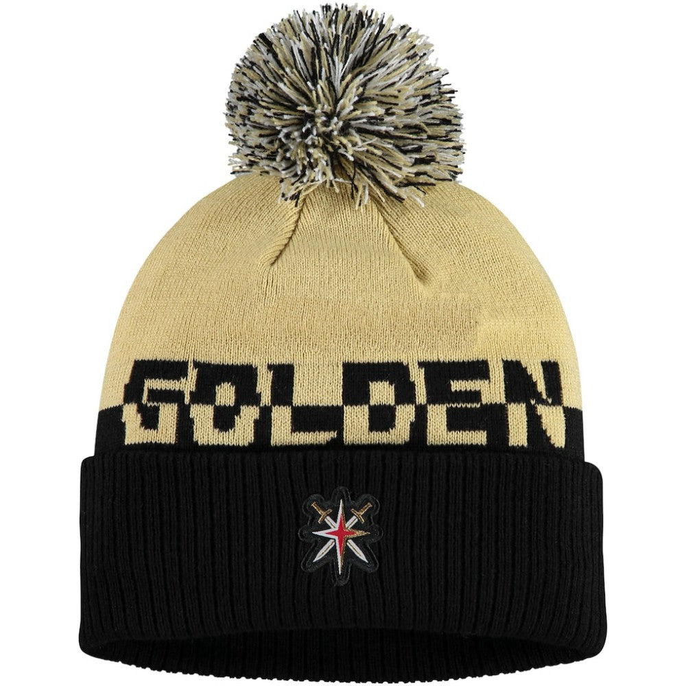 Vegas Golden Knights adidas COLD.RDY Cuffed Knit Hat with Pom - Gold/Black Hats