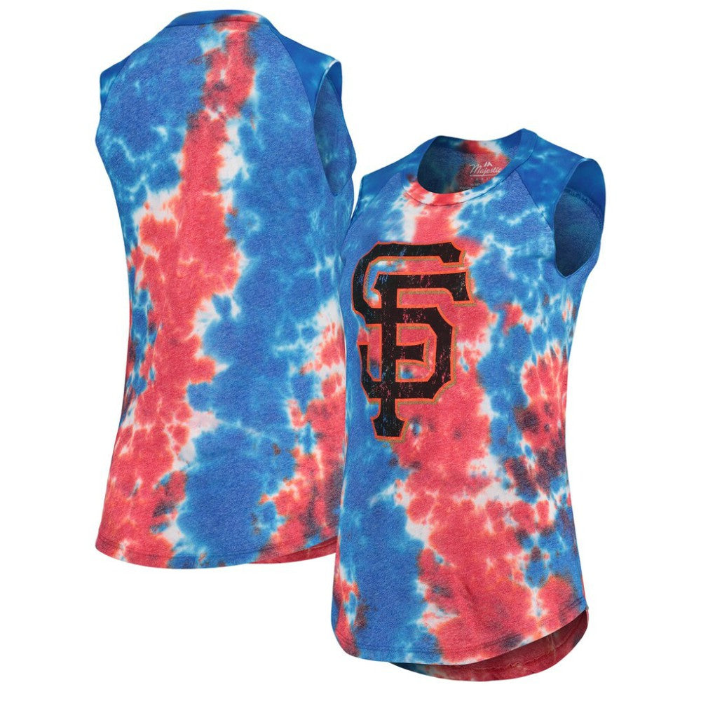 San Francisco Giants Majestic Threads Women's Tie-Dye Tri-Blend Muscle Tank Top Red/Blue