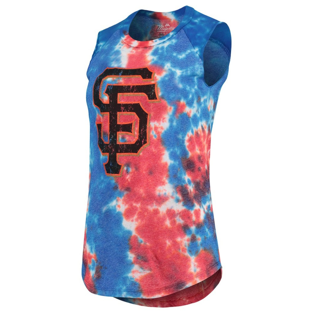 San Francisco Giants Majestic Threads Women's Tie-Dye Tri-Blend Muscle Tank Top Red/Blue