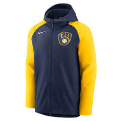 Milwaukee Brewers Authentic Collection Performance Raglan Full-Zip Hoodie Navy/Gold