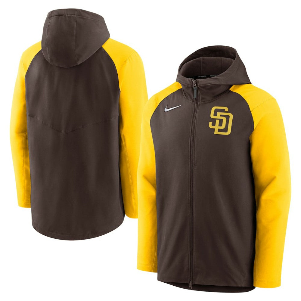 San Diego Padres Authentic Collection Performance Raglan Full-Zip Hoodie Brown/Gold