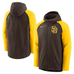San Diego Padres Authentic Collection Performance Raglan Full-Zip Hoodie Brown/Gold