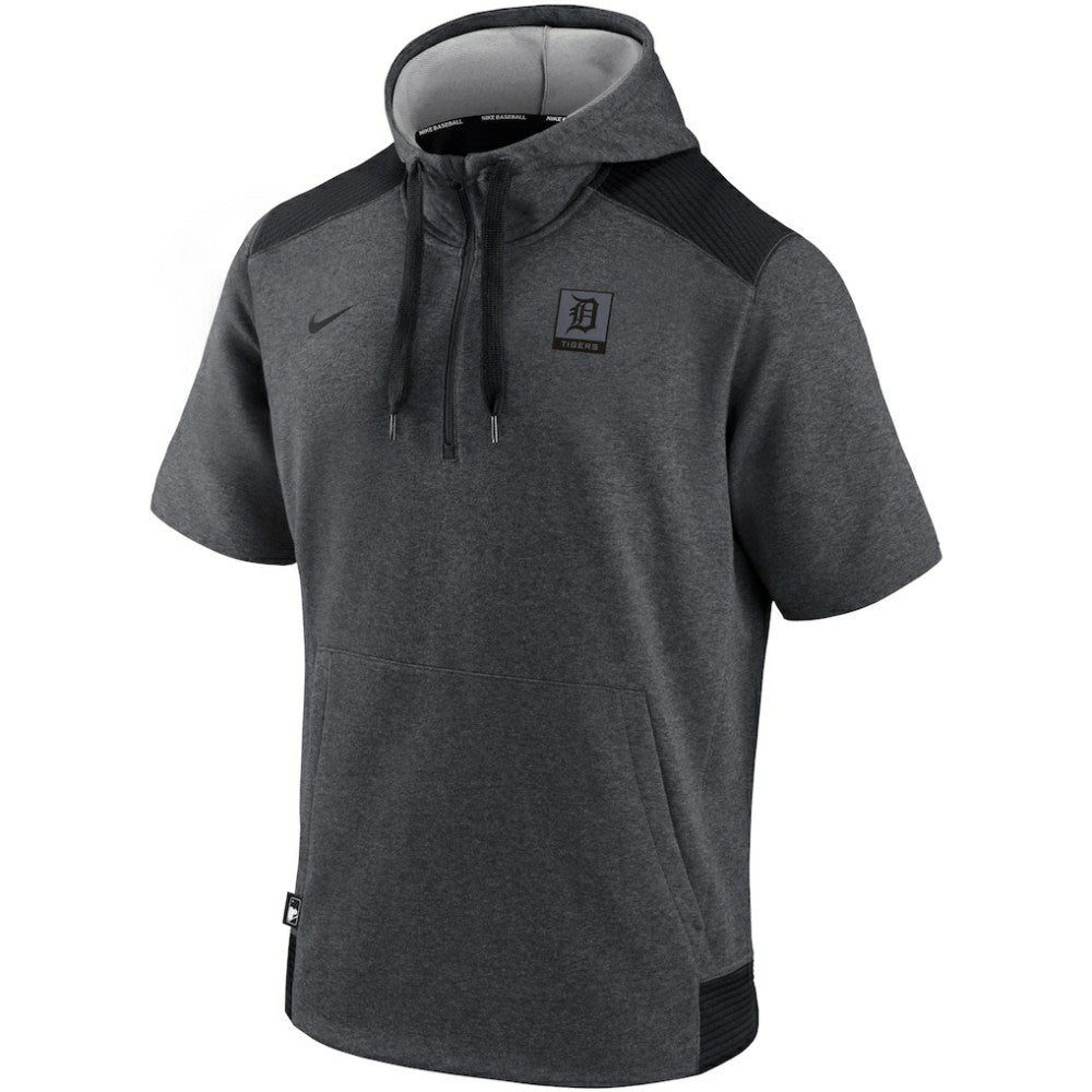 Detroit Tigers Authentic Collection Dry Flux Performance Quarter-Zip Short Sleeve Hoodie Heathered Charcoal/Black